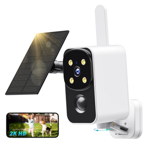 PESAIR Cámara Vigilancia WiFi Exterior Solar, 2K Camaras de Vigilancia WiFi sin Cables, Panorámica de 180°, Visión Nocturna en Color, Detección de Movimiento Humano PIR, Audio Bidireccional