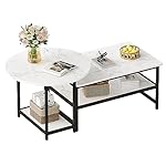 WOHOMO Coffee Table, White Modern Coffee Tables for Living Room, Detachable 2 Small Coffee Tables, Faux White Marble