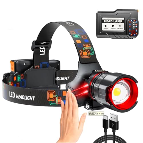 Lampe frontale casque rigide rechargeable IPX7 avec zoom 5 modes