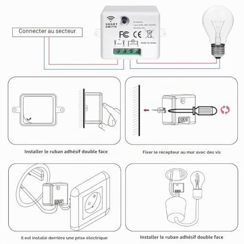 GOEDCH Lot de 2 interrupteurs sans fil blancs: interrupteurs d'éclairage sans fil, télécommande, ensemble d'interrupteurs sans fil, interrupteurs sans fil, pour maison intelligente et contrôle des – vue 6