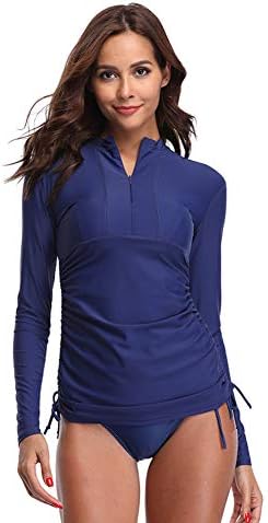 Women's Long Sleeve Rash Guard Wetsuit Swimsuit Top UV Sun Protection (901 XXL, Navy Blue)