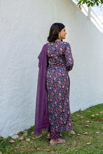 Image of GoSriKi Women's Cotton Blend Kurta with Pant & Dupatta