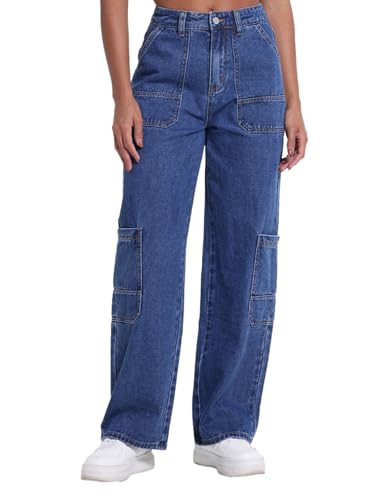 Women's Mid Rise Cargo Jeans Y2k Straight Leg Baggy Jeans Trendy Women's Wide Leg Denim Pants