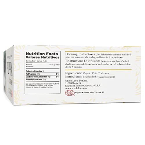 Uncle Lee’s Organic White Tea, 100% Natural Premium White Tea Bags, Light & Delicate Flavor, Organic Tea, Use For Hot Tea Or Iced Tea Beverages, 100 Tea Bags Per Box #TOP1