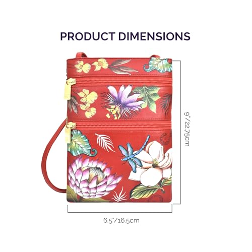 Image of Anuschka Women's Leather Crossbody Bag - Hand-Painted Genuine Leather Handbag with Pockets for Everyday Use - 448