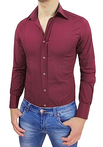 Chemise homme ajustée pour silhouette mince en rouge bordeaux S