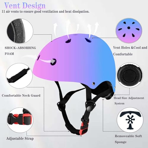Image of FOOKCIAN Kids Helmet,Toddler Skateboard Helmets for Ages 2-3-5-8-14 Years Boys Girls with Knee and Elbow Pads Wrist Guards fit Roller Skates,Skateboarding,Skating Scooter Adjustable Kids Helmet