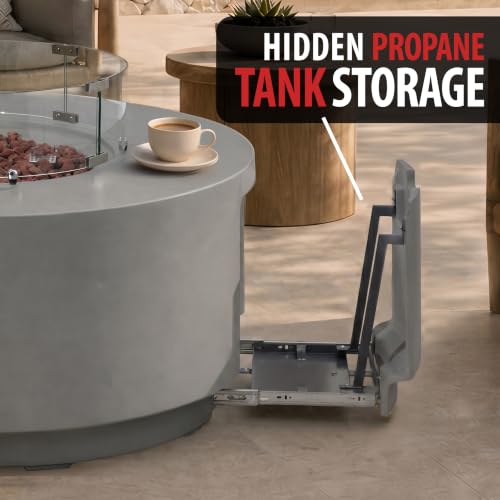 Image of AMS Round Concrete GFRC Propane Gas Fire Pit Table Bundle (Light Gray)