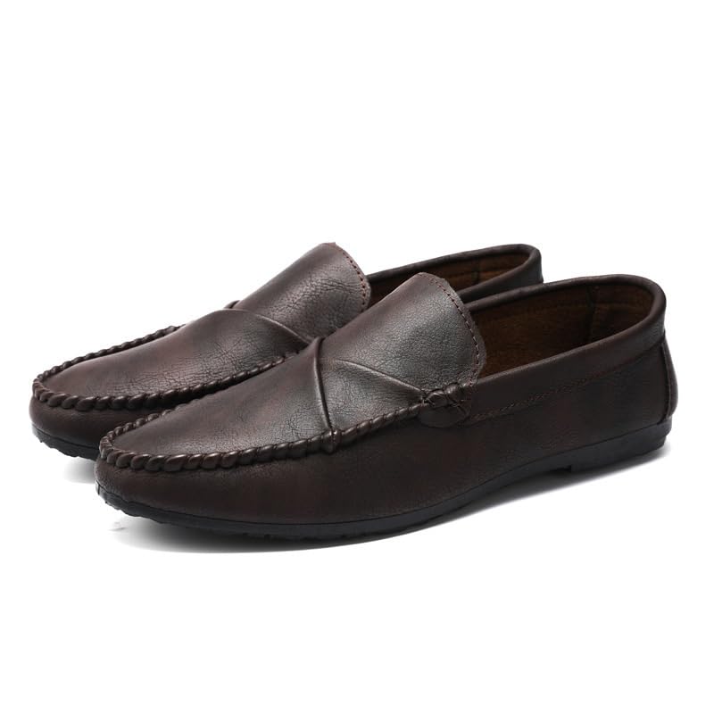 Mens Loafers Round Toe Faux Leather Loafer Shoes Resistant Anti-Slip Lightweight Fashion Slip On