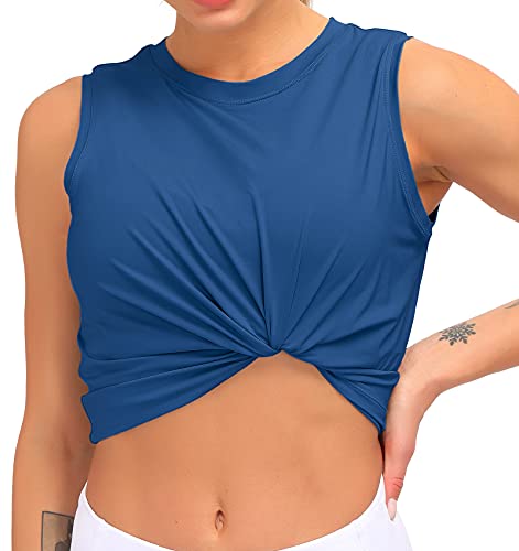 Dragon Fit Women Sleeveless Yoga Tops Workout Cool T-Shirt Running Short Tank Crop Tops (Royal Blue, Small) #TOP4