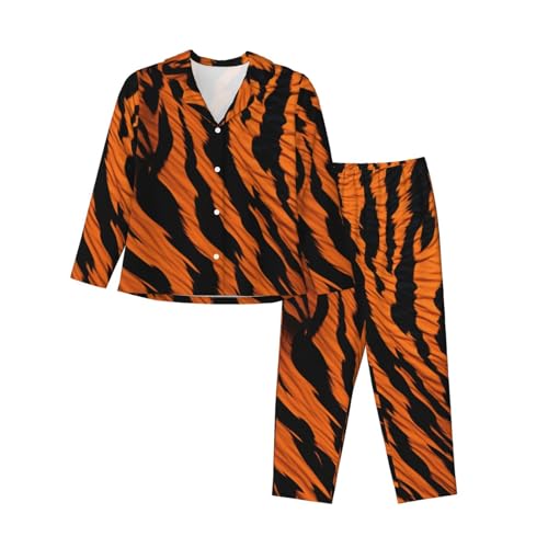 Ensemble pyjama femme manches longues grande taille XL 3XL vêtement de nuit imprimé tigre