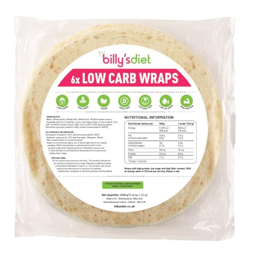 Billy's Diet | 6 Low Carb Wraps | 4.4g of Carbs, 123 Calories, 8.8g of Protein, Vegan, High Fibre and Keto Tortilla Wraps, Low Carb Bread and Keto Snacks