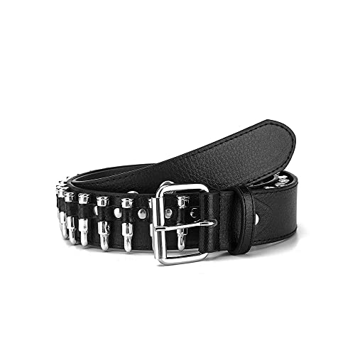 Bullet Studded Punk Rivet Belt - Black Leather Rock Belt with Silver Bullet for Women & Men4