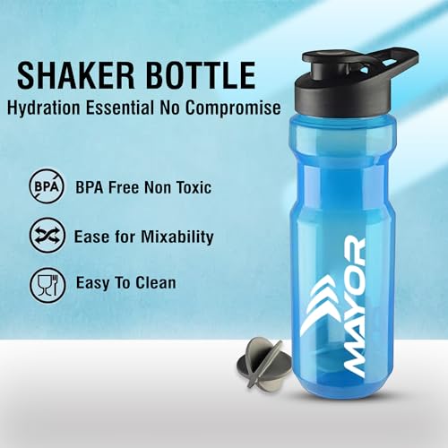Image of Mayor 650ml Gym Protein Shaker Bottle with Mixing Ball | BPA Free & Leak Proof (Blue)