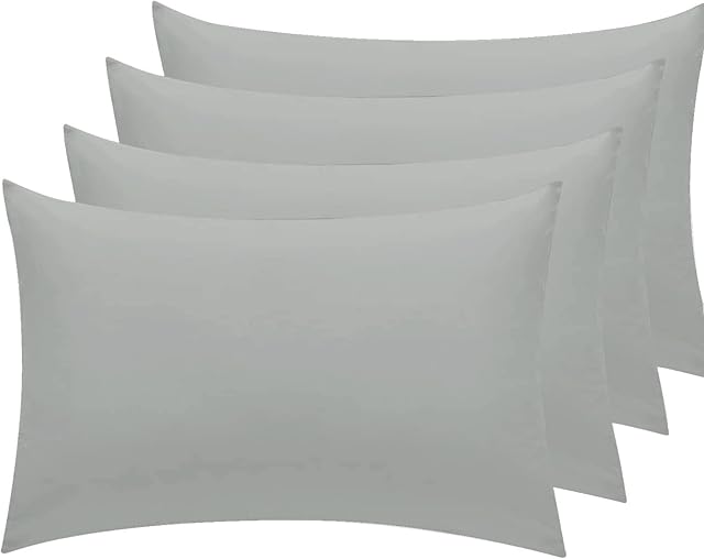 Sunshine Comforts Pillow Cases 4 pack - Percale Premium 180 Thread Count Pillow Cases/Pillow Protectors, Hotel Quality Fabric & Wrinkle free pillowcase 4 pack (Standard Size 75x50 cm, Silver)