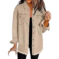 Générique Veste En Jean Femme SurdimensionnéE BoutonnéE Ourlet Effiloché Manches Longues Avec Poches Boyfriend Vintage Ample Extensible Style Camionneur Demi-Saison Transition