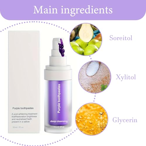 VIDSTW 2 Stück Whitening Zahnpasta Lila Pumppumpe Lila Zahnpasta Weisse Zähne Natürliche Inhaltsstoffe 30 ML Whitening Toothpaste Sanfte Aufhellung Farbkorrektur für Entfernung Von Kaffeeflecken