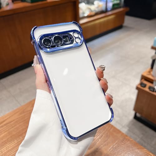 Funda para Google Pixel 9 Pro con trasera transparente y protector de cámara azul claro 3