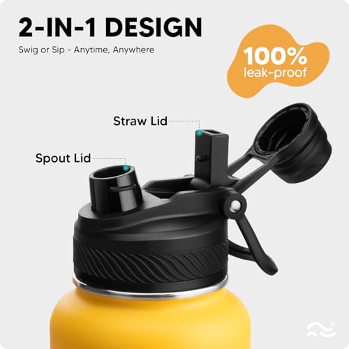 Image of Swigina [2-IN-1 LID] Insulated Water Bottle with Silicone Boot (36hrs Cold /18hrs Hot) - DIY Stickers, Leakproof, BPA Free, 40 oz