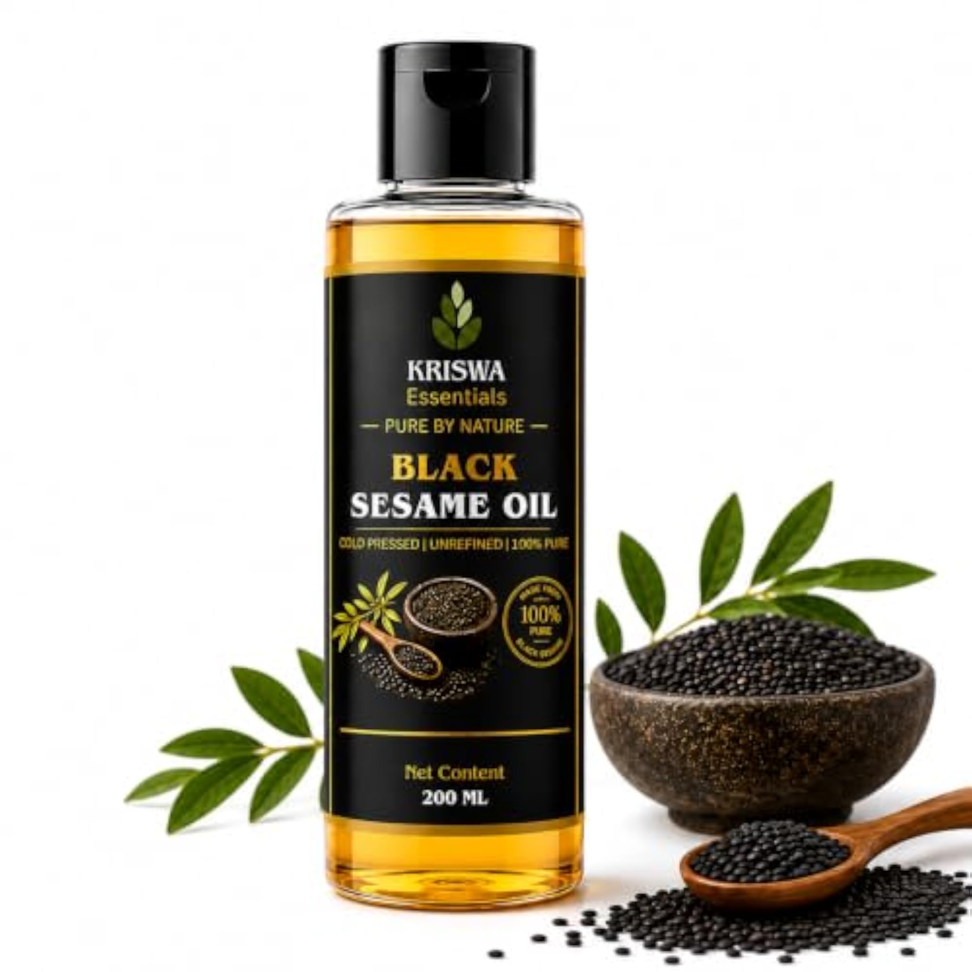 Black Sesame Seed Oil, Pure Cold Pressed, 200ml