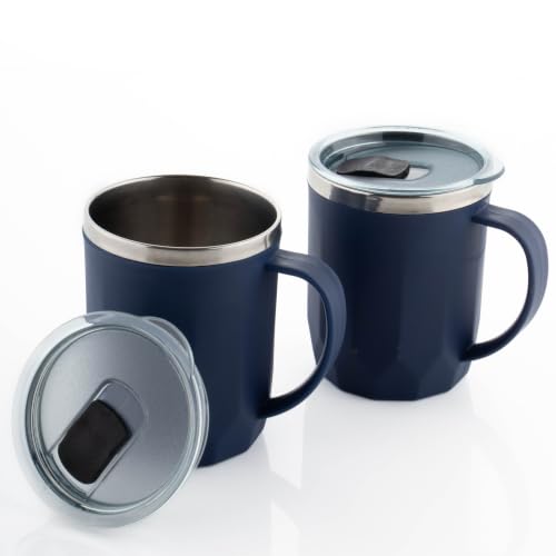 Image of MAGIC SPOON Stainless Steel Travel Coffee Mug with Sipper Lid & Handle, Insulated Tea Cup, BPA-Free Double Wall Tumbler for Hot-Cold Beverages, Office, Home, Car, Travel- Navy, (400ml X 2 Pack)