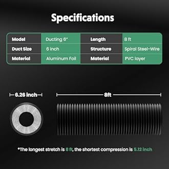 Dryer Vent Hose, 6" Insulated Flexible Duct 8FT with 2 Clamps, Heavy Duty Four Layer Protection for Heating Cooling Ventilation and Exhaust, Black