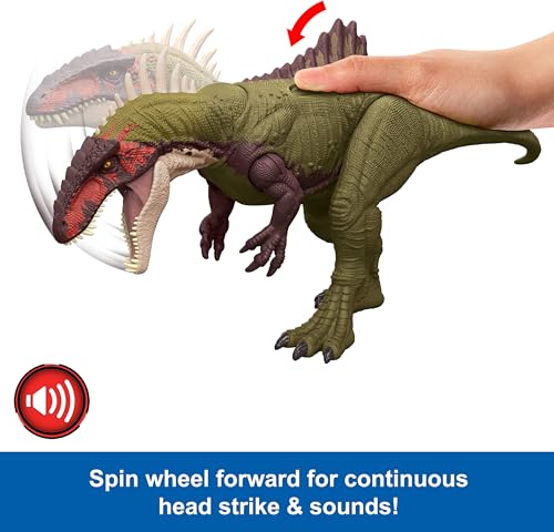 Mattel Jurassic World Chaos Theory Battle Roarin’ Becklespinax Dinosaur Action Figure Toy, Rampage Head Strike, Chomp, Roars & Snarls, Extending Spikes (Amazon Exclusive)