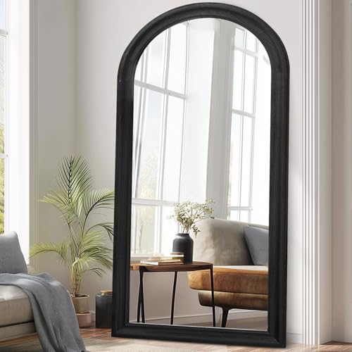 Image of 71x32 Solid Wood Arched Full Length Mirror, Elegant Black Finish