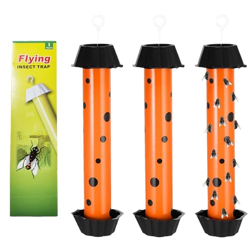 Lot De 3 Grands Piege Mouches pour L'IntéRieur Et L'ExtéRieur, Attrape Mouche Interieur, Piege A Mouche Exterieur, avec Bandes AdhéSives, Modèle Suspendu, pour Maison Jardin. (Couleur Orange)