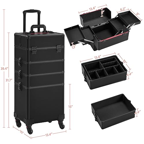 Yaheetech YT-00094134 4 In 1 Professional Makeup Train Case Aluminum Cosmetic Case Rolling Makeup Case Extra Large Trolley Makeup Travel Organizer thumb #6