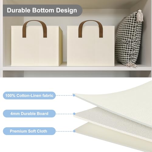 Closet Storage Bins, Fabric Closet Organizers and Storage Basket for Shelves, Collapsible Shelf Baskets for Organizing Shelves, Bedroom Clothes Basket, Beige, 3 Pack - Image 3
