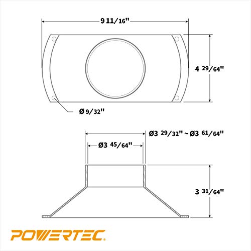 Powertec 70150V Rectangular Dust Hood For 4 In. Od Attachment, For Woodworking Dust Collection Hose And Fittings #TOP3