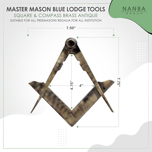 Master Masons Blue Lodge Tool Escuadra y Compás – Escuadra y Compás de Latón Puro con Acabado Antiguo - Set Decorativo Tradicional para Masones miniatura 6