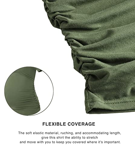 Lapasa Womens Maternity Shirts Tops Short Sleeve 3Pack Side Ruched Modal Cotton Pregnancy Tshirt Crew Neck Tees L55, Black+Heather Gray Stripe+Olive Drab 3 Pack, Large #TOP1