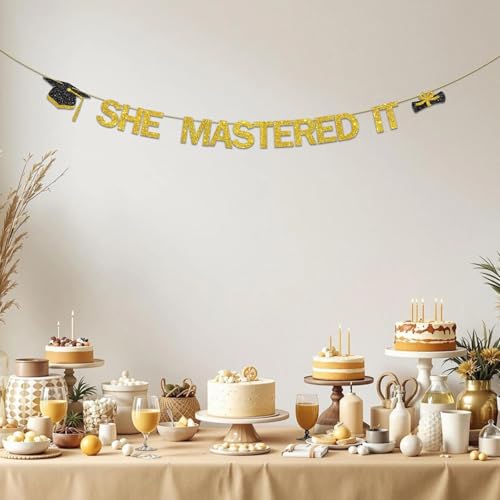 Glitter She Mastered It Banner - Master's Graduation Banner, Congrats Grad/Happy Graduation Sign - Finally Done Party Decorations by Generic - Used condition - Image 5