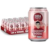 Soda Folk Cherry Soda, American Style Fizzy Drinks, No Added Sugar, Refreshing Soft Drink, 100% Natural Ingredients, Gluten Free & Vegan (24 x 330ml Cans)