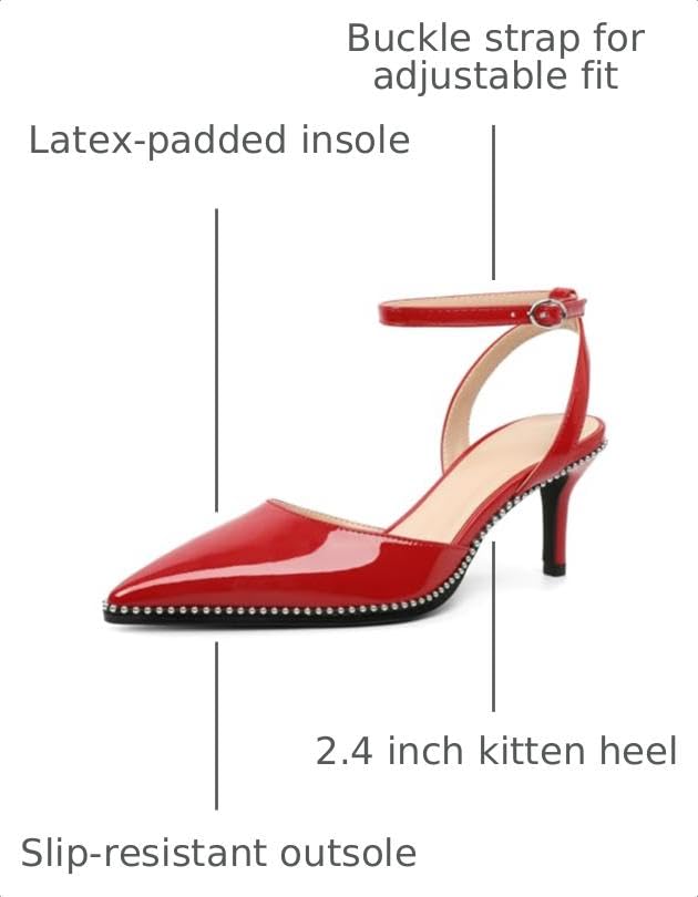 Image of SAMMITOP Kitten Heels for Women Low Heel Closed Toe Ankle Strap Pumps Wedding Party Beaded Dress Shoes 2.4 Inch