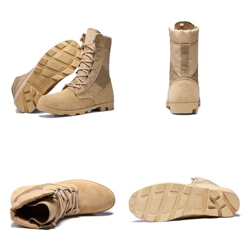 Men's Suede Leather High Top 8 Inch Lace Up Military Tactical Boots for Work Jungle Outdoor Lightweight Combat Motorcycle Booties Police Army Shoes2