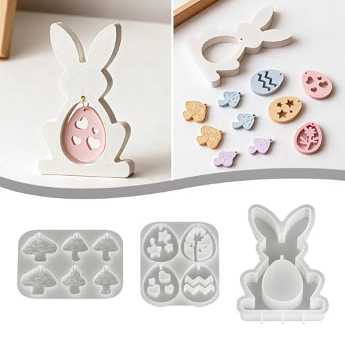 Moules en silicone pour Pâques, moules en silicone de Pâques en forme de lapin, œuf et champignon, moules en silicone pour le printemps et l'artisanat de...