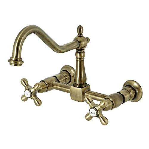 Kingston Brass Heritage 8-Inch Centerset Wall Mount Kitchen Faucet, Antique Brass by Kingston Brass - Used condition - CA$193.39