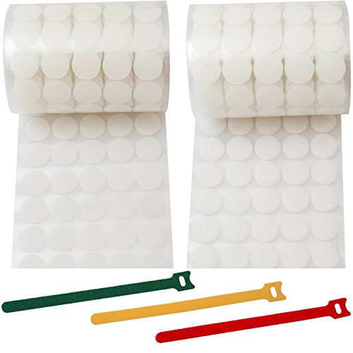 1 LiCriss Hook and Loop Dots 1000 pcs White Craft Circles of 3/4 inch Twice More Strong Adhesive Sticky Back Coins (500 Pairs/Set) Include 15pcs of Reusable Cable Ties