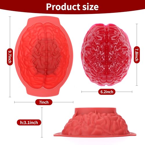 UWILLION Brain Jello Mold Silicone Large Halloween Brain Cake Mold 3\'\' Deep Human Brain Gelatin Mold Halloween Baking Pan with Support Base for Halloween Candy Chocolate Jelly or Pudding - Thumbnail 2