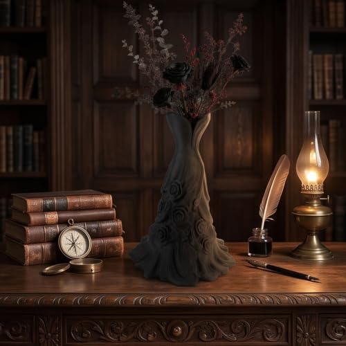 9 Inch Gothic Elegant Style Long Skirt Style Black Vase for Halloween Decor - image 4