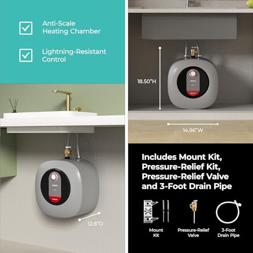 Image of FOGATTI Electric Mini Tank Water Heater, 4.0 Gallon Point of Use Instant Hot Water Heater 120V 1440W, Food Truck Water Heater, Under Sink, Wall or Floor Mounted, Easy to Install
