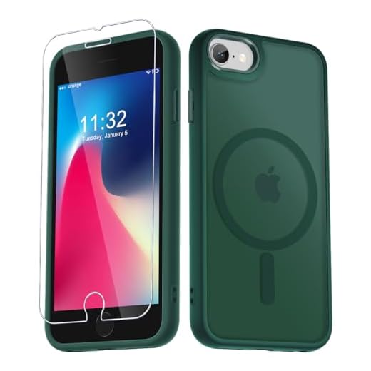 for iPhone SE Case 2022(3rd)/2020(2nd), iPhone 8/7 Case, with 1 Screen Protector, Matte Magnetic Slim Phone Cover, Support for Magsafe, Shockproof Protection Translucent Frosted Back,Dark Green