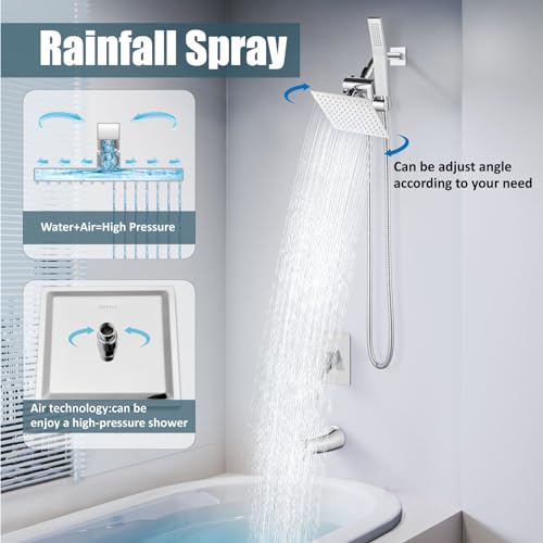 Aolemi Shower Tub Faucet Set with Handheld Spray Shower System Single Shower Rainfall Head and Handle with Tub Spout Combo Rough-in Valve Included Shower Trim Kit 6 Inch Shower Head Polish Chrome by Aolemi - Image 4