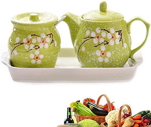 Image of Oil and Vinegar Bottle Oil Vinegar Bottle Pot disp Oil & Vinegar Bottle Dispenser Spice Tank Ceramics Leak-Proof Oil Bottle, Delicate Flower Design 400ML & 500ML Porcelain olive oil dispenser, olive o