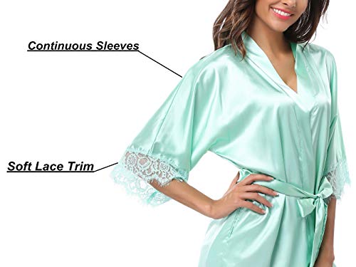 Giova Women's Lace Trim Kimono Robe Nightwear Nightgown Sleepwear Satin Short Robe Black Small #TOP4