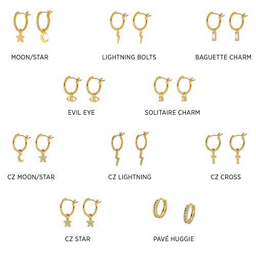 Columbus 14K Gold Plated Moon And Star Charm Huggie Hoop Earrings – Dangle Drop Earrings For Women (Gold Moon/Star) #TOP1
