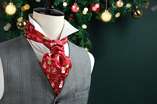 Hisdern Christmas Ascot Ties For Men Cravat Tie And Pocket Square Set Jacquard Self Ascots Cravat Scarf Wedding Party #TOP4
